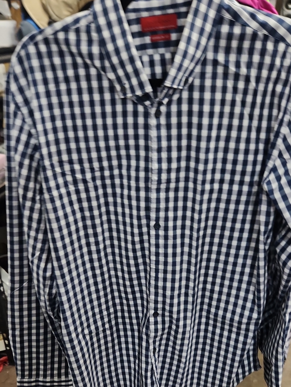 Zara Navy and White Gingham Button-Down Shirt